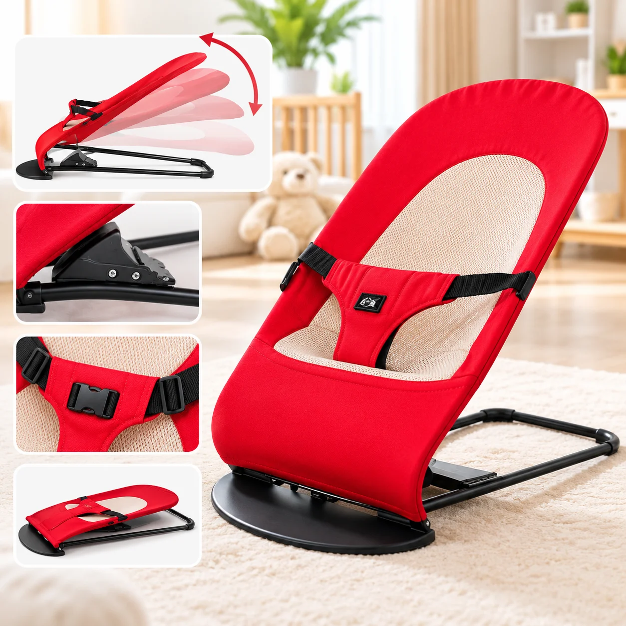 Baby Bouncer Big Size Full safety and swing Jumper Red thumbnail 2