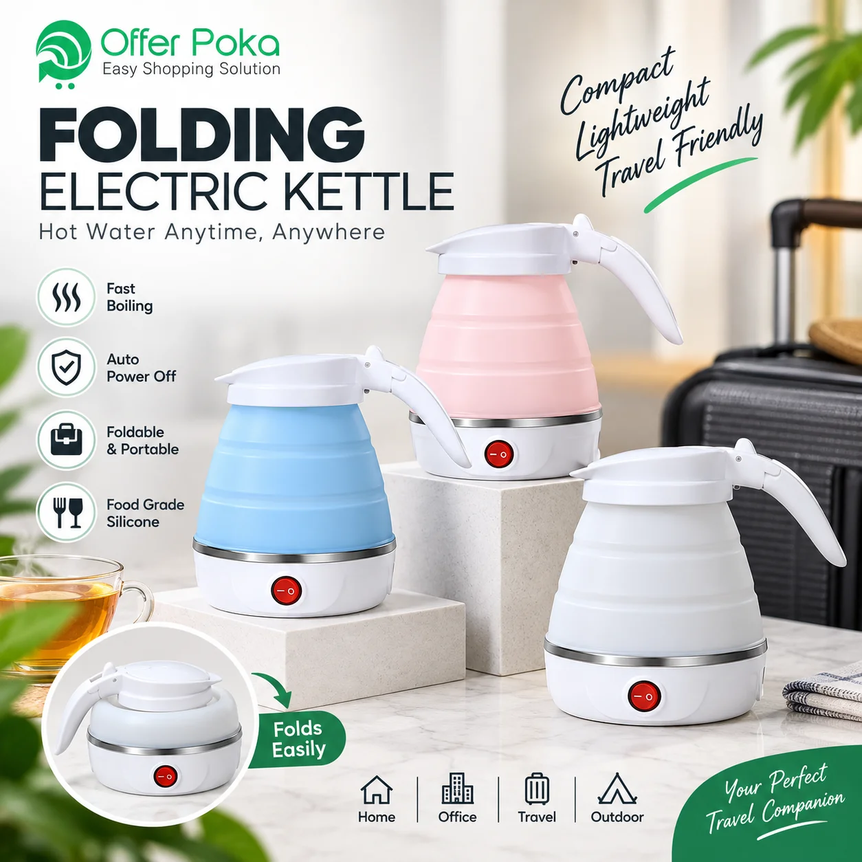 Silicone Foldable Electric Kettle, Portable Mini Electric Kettle for Travel, Electric Water Kettle 1