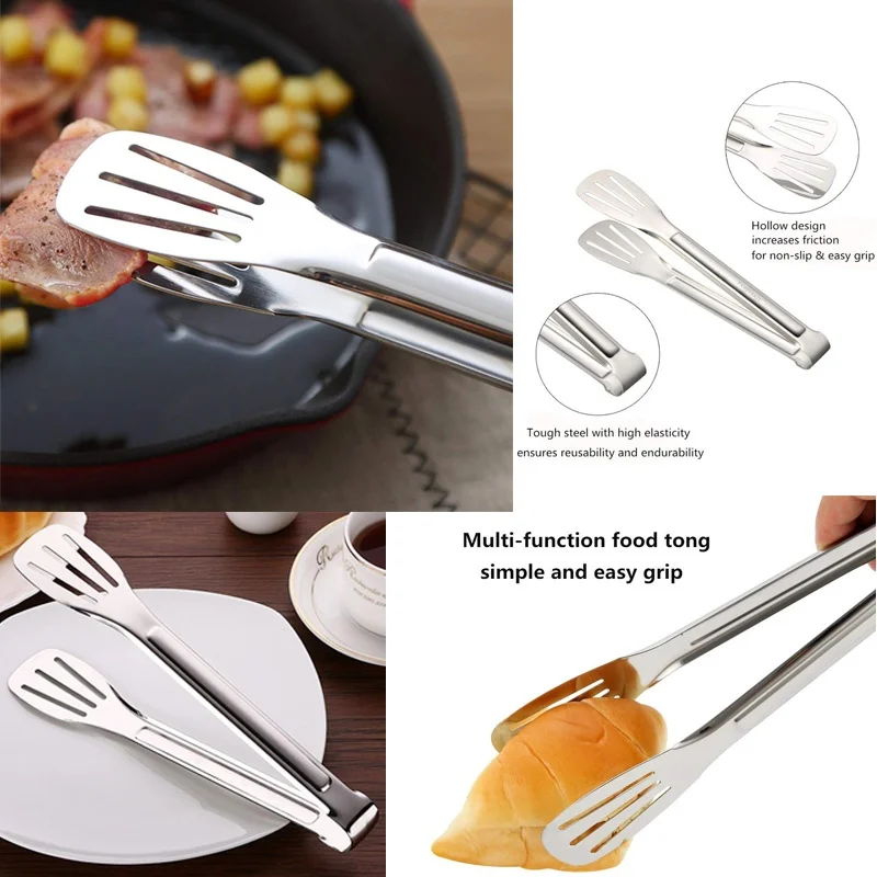 Food Serving Tong, Stainless Steel Food Tongs Kitchen Tongs Utensil Cooking Tong Clip Clamp Accessories Salad Serving BBQ Tools 3