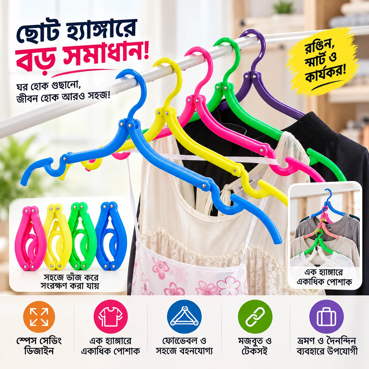 6 pcs Foldable Travel Hangers, Portable Folding Clothes Hangers Cloth Hanger Rack Travel Accessories Foldable Clothes Drying Hanger thumbnail 4