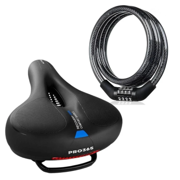 Premium Bicycle Seat with Lock, Extra Wide Soft Cushion Saddle, Anti-Theft Bike Lock, Fits All Cycles 1