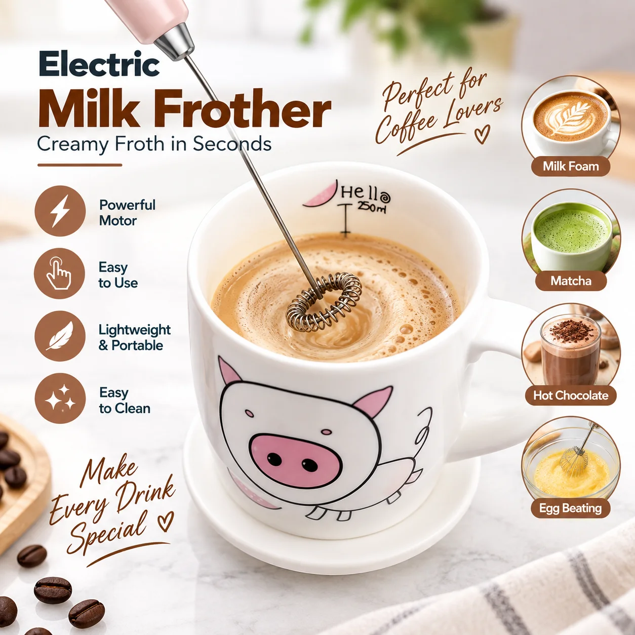 Mini Drink Frother Portable Hand Blender for Lassi Milk Coffee Egg Beater Mixer thumbnail 3