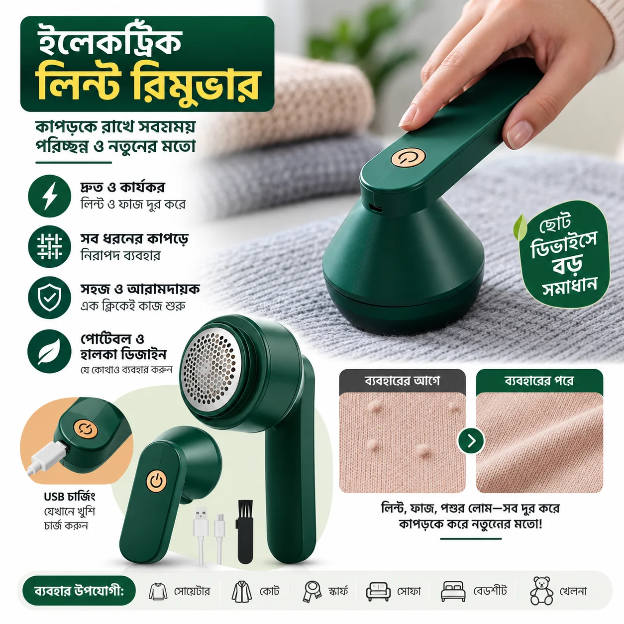 Rechargeable Electric Lint Remover, Fabric Shaver Woollen Fuzz Shaver/Remove Fluff Lint Roller thumbnail 1