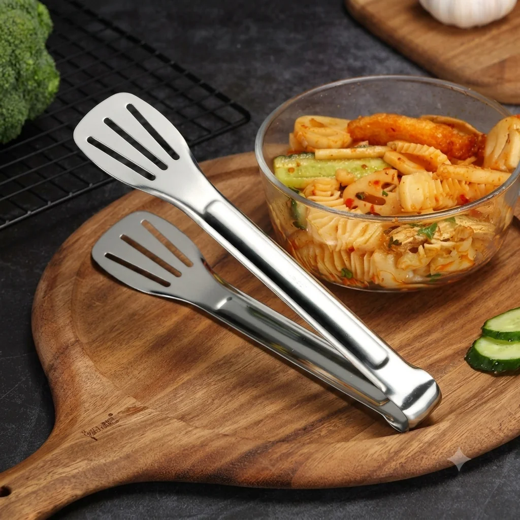Food Serving Tong, Stainless Steel Food Tongs Kitchen Tongs Utensil Cooking Tong Clip Clamp Accessories Salad Serving BBQ Tools 1
