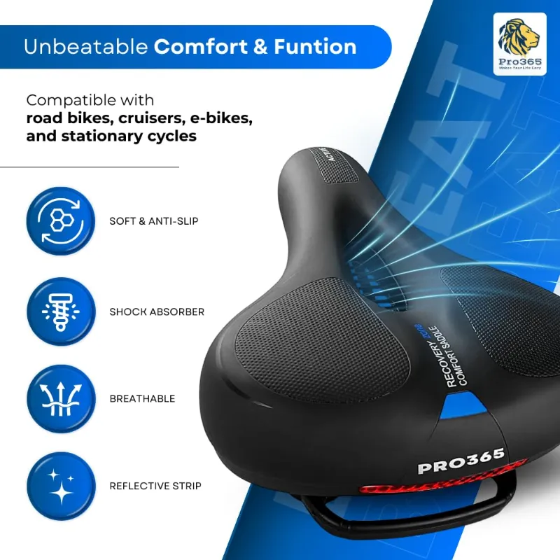 Bike Seat Cushion with Memory Foam, Waterproof Cover & Reflective Strip | USB Rechargeable LED Front Light with Loud Bell & 3 Modes | Universal Fit for Bicycles thumbnail 3