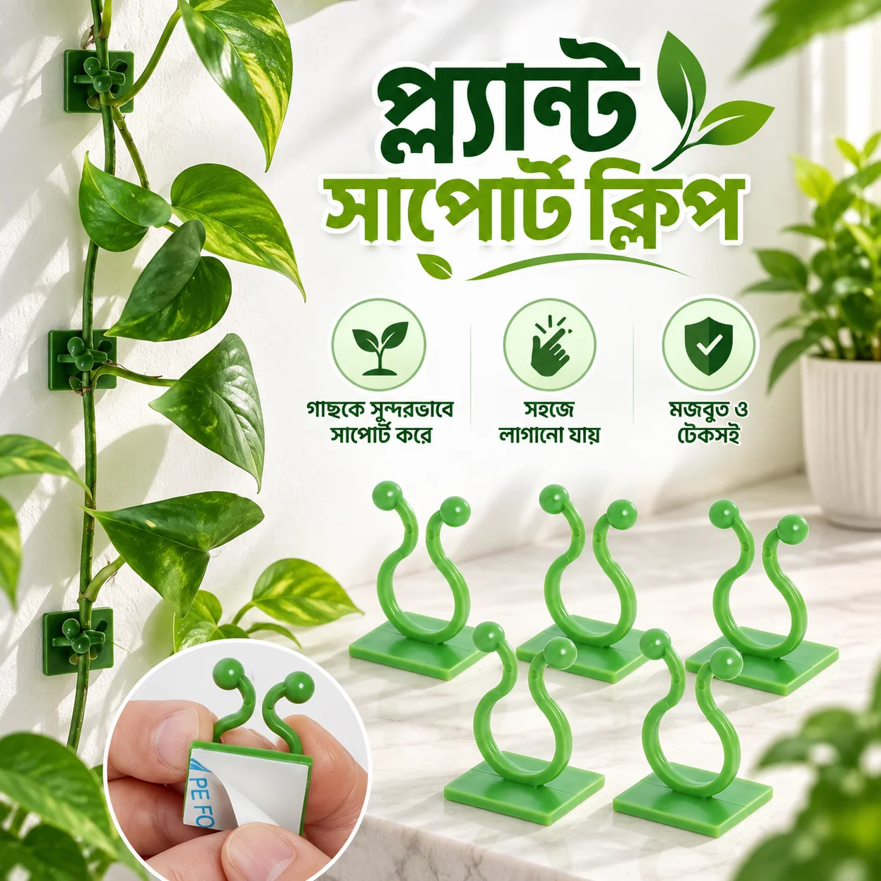 10 Pcs Plant Climbing Wall Clips, Self-Adhesive Vine Plant Climbing Fixing Clip Hook thumbnail 3
