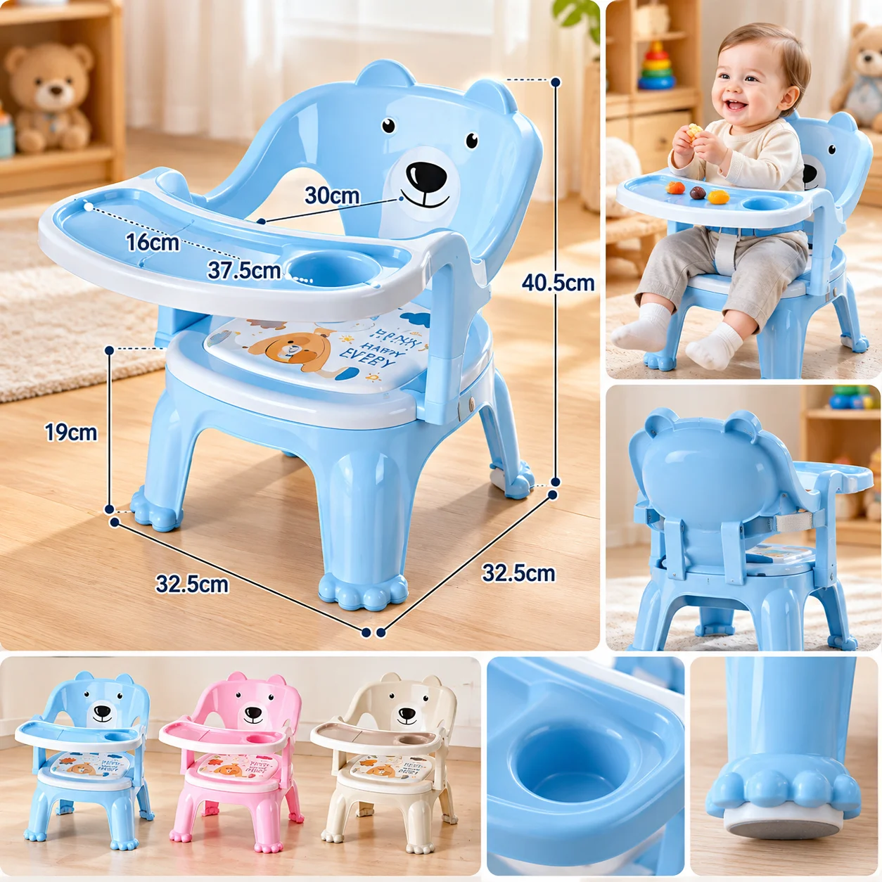 Baby feeding chair with Tray (Pink) Strong and Durable Plastic Chair for Kids, Plastic School Study Chair, Feeding Chair for Kids thumbnail 2