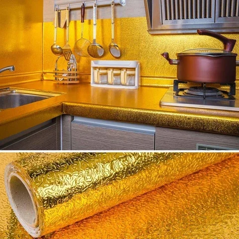 Kitchen oil resistant Sticker, Aluminum Foil Oil-Proof Sticker, Anti-fouling High-Temperature Self-Adhesive Wallpaper Wall Sticker thumbnail 4