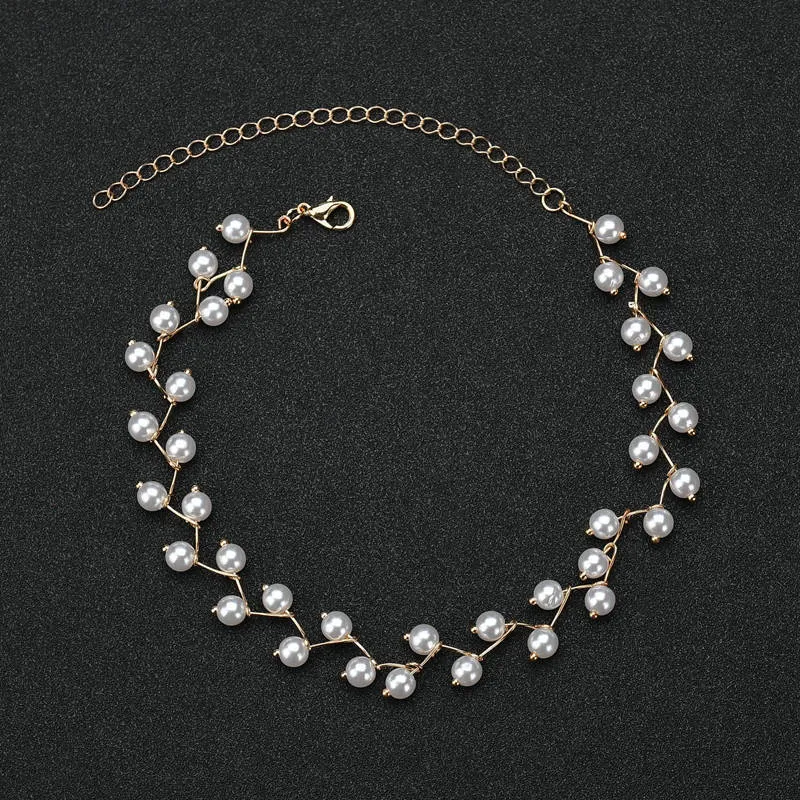 Trendy Fashionable Pearl Choker Necklace for Women Simple New Collection - Rhinestone Charm Chain Necklaces for Girls Party Accessory thumbnail 6