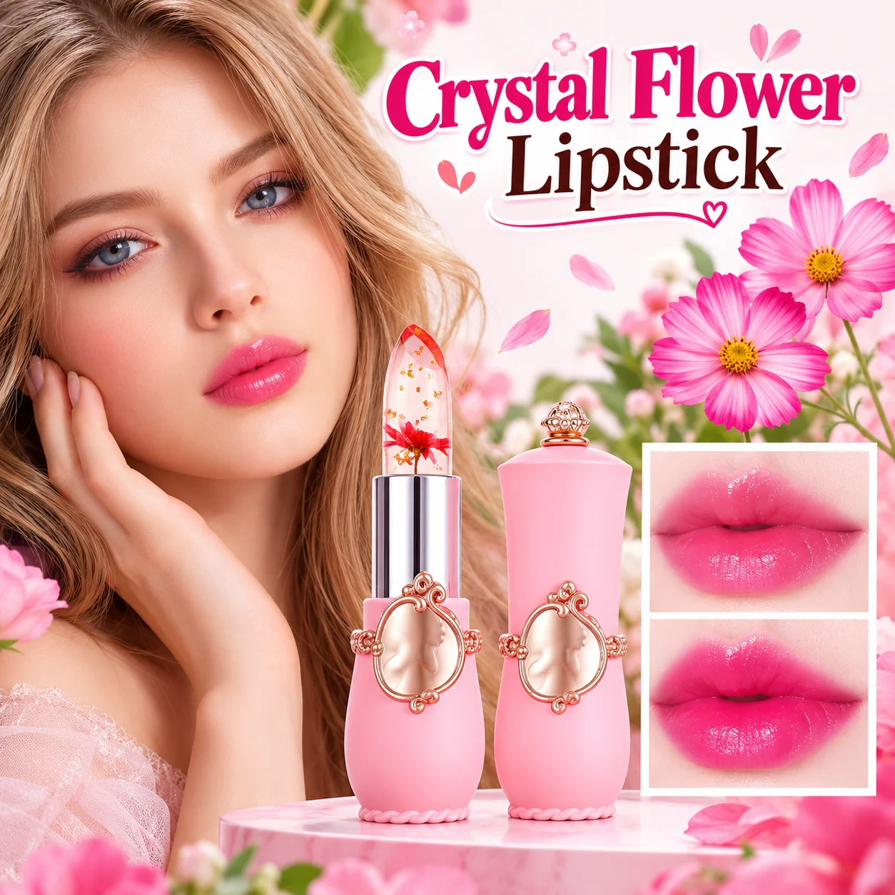 1Pcs Emaymei Transparent Jelly Lipstick, Waterproof Crystal Jelly Lipstick with Flower Inside thumbnail 1