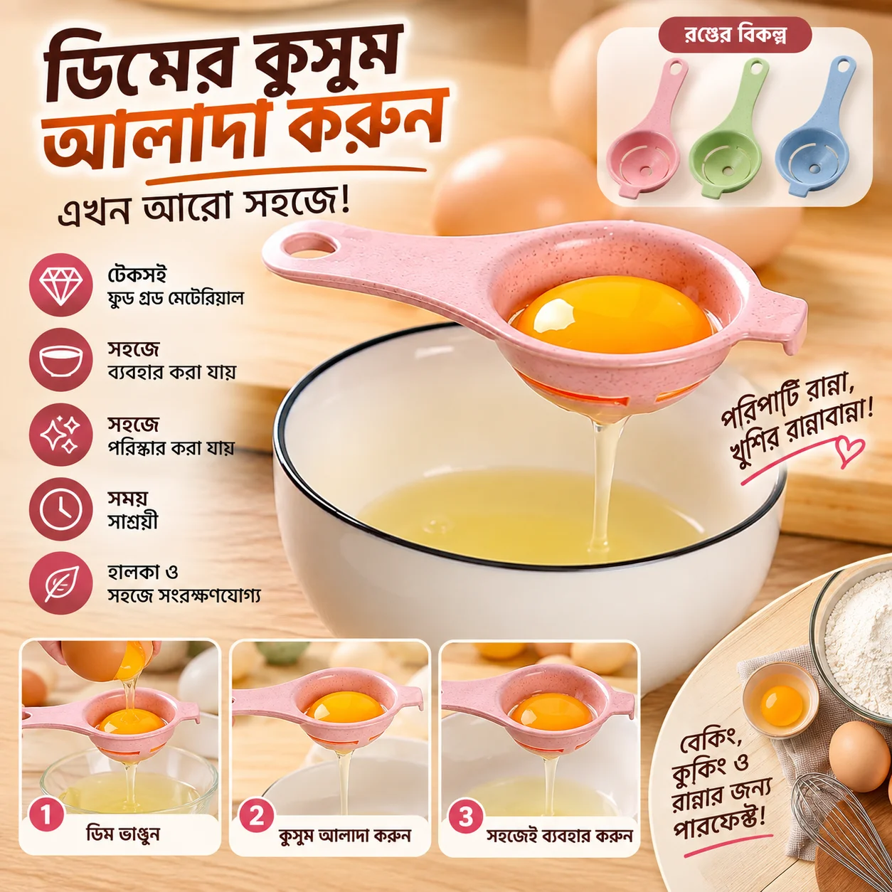 Cake decoration 1pc Kitchen Egg Yolk White Separator Used To Make Cake thumbnail 3