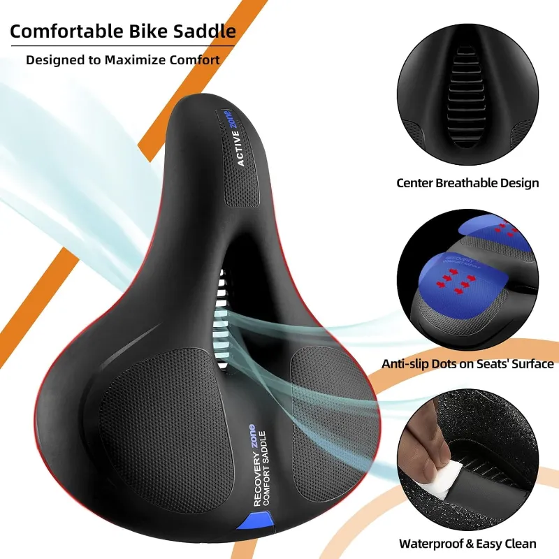 Cycle Seat | Cycle seat Cushion | with Red Reflective Safety Strip Universal Memory Foam Waterproof Breathable Shock Absorbing| Cycle Saddle | Cycle Saddle seat thumbnail 1