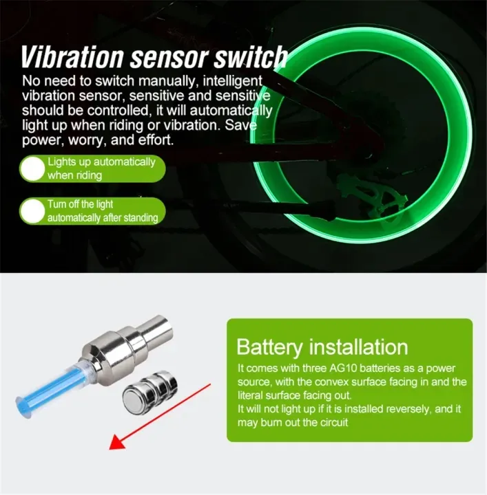 2 Pcs Bike Neon Light Valve Decoration Light Bicycle Tire LED Light Safety Warning Flash Light Spoke Light Set 4 Colors thumbnail 3