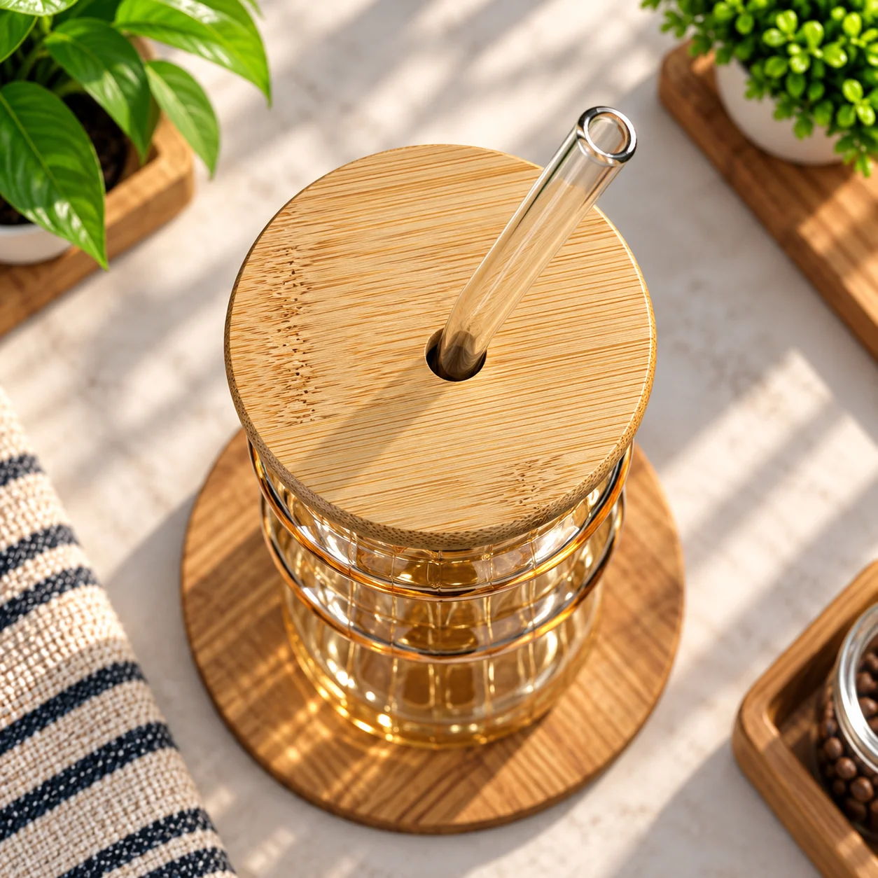 450ml Premium Glass Cup with Bamboo Lid & Glass Straw – Reusable Beverage Tumbler thumbnail 2