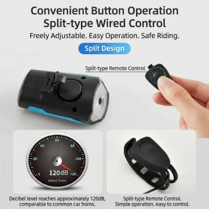 Bicycle Horn Light Recharging Waterproofed horn Light 1200 mAh battery Bike cycle accessories thumbnail 4