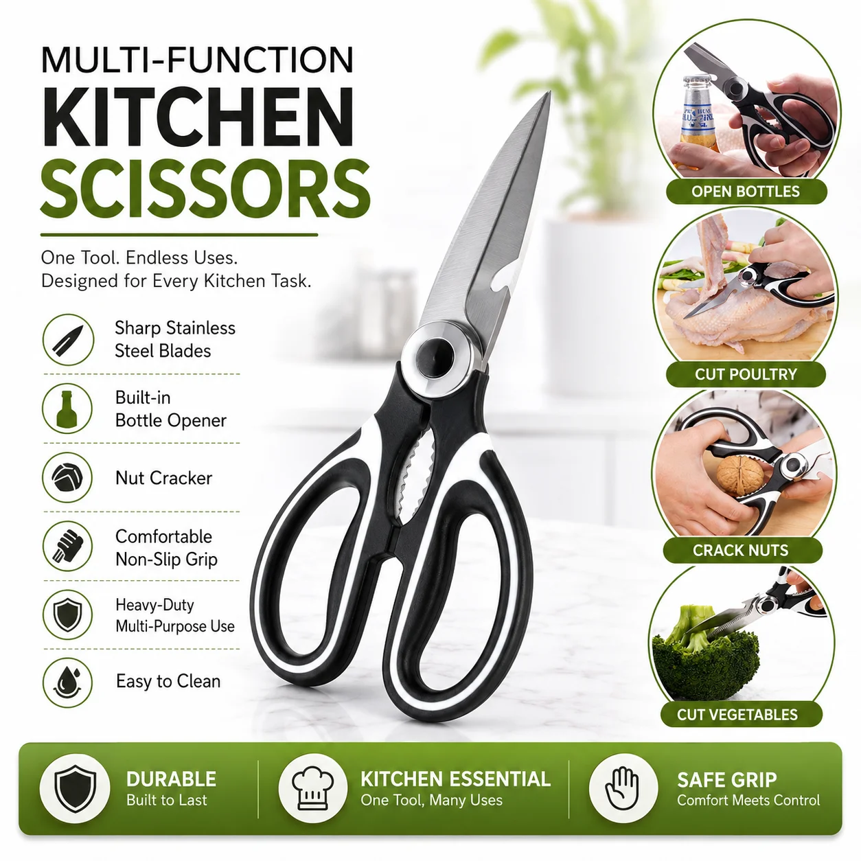 Kitchen Scissor (Black) Heavy Duty Stainless Steel Kitchen Scissors thumbnail 4