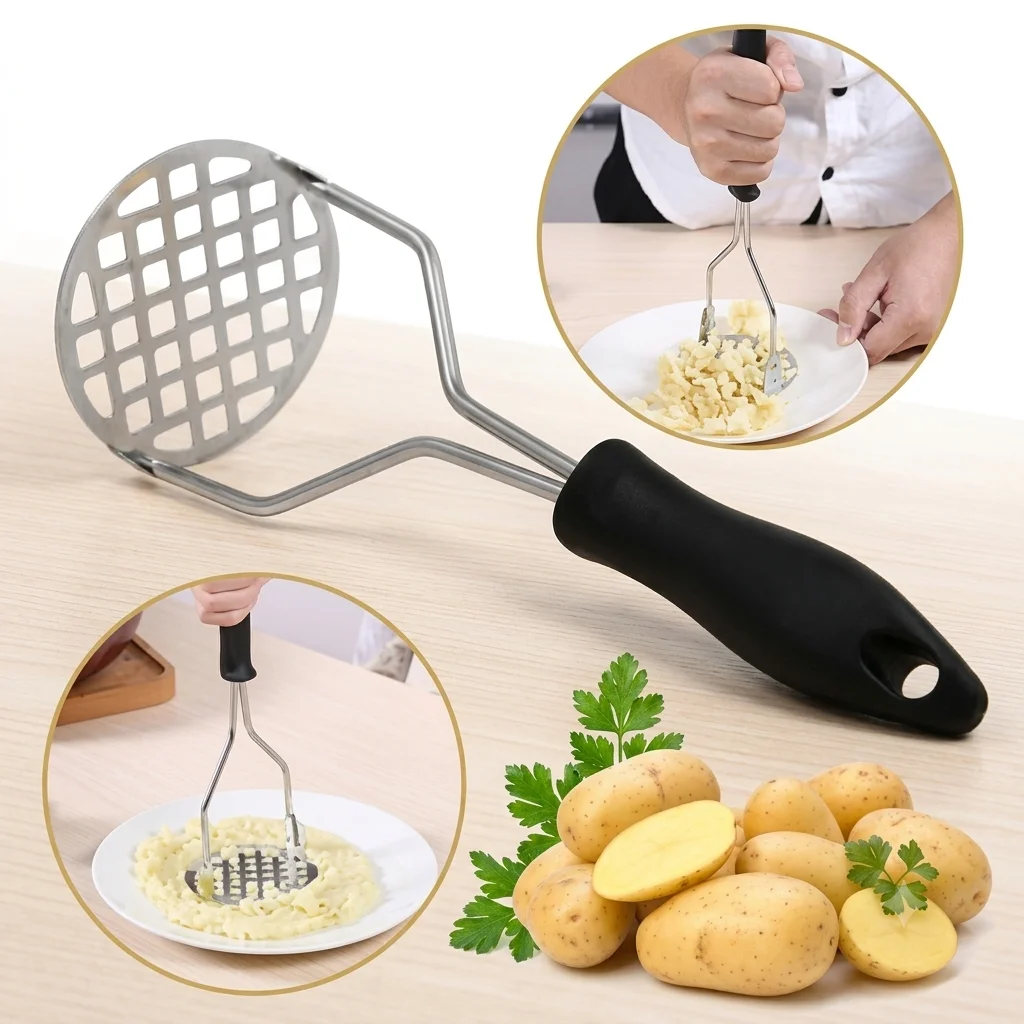 Stainless Steel Potato Press Masher / Burger Press Kitchen Tools Food Masher Crusher thumbnail 2