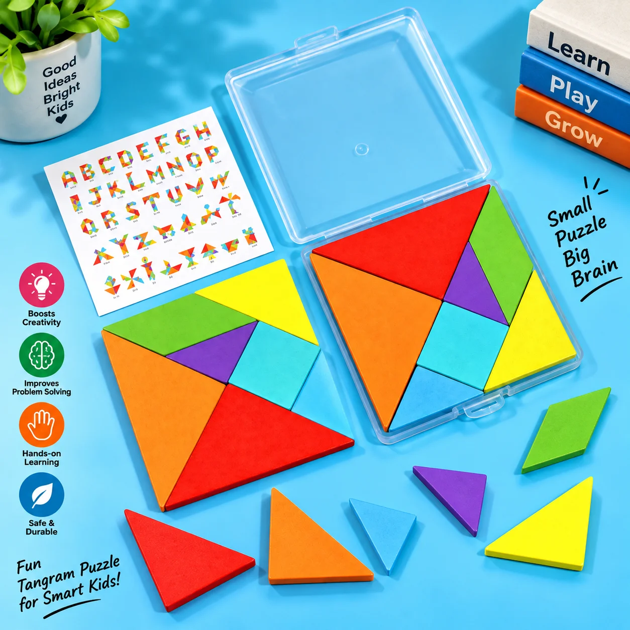 Wooden Tangram Puzzle Colorful Pattern Shape Creating Toy for Smart Intelligent Creative Kids Geometric Puzzle Educational Toy thumbnail 2