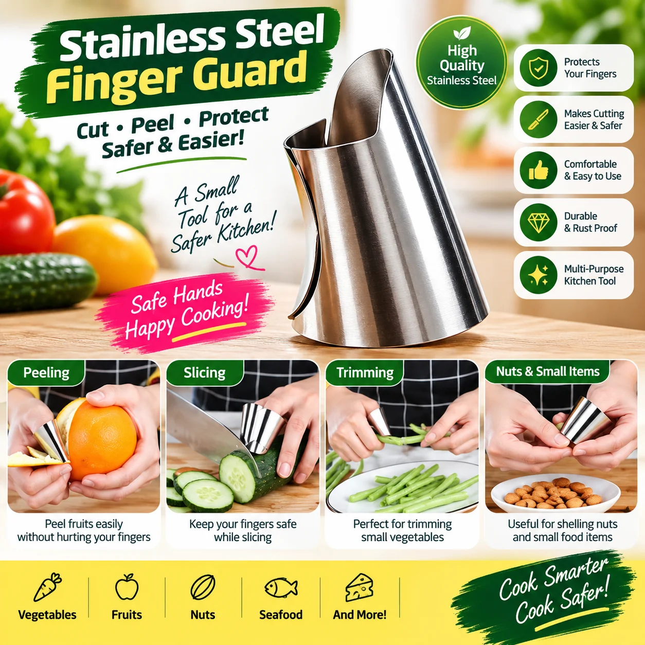 2Pcs Stainless Steel Finger Guard Kitchen Tools, Nail Protector Safe Chopping Kitchen Tools thumbnail 3