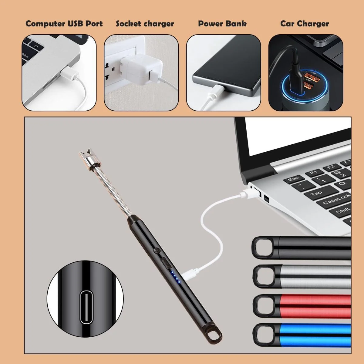 Rechargeable USB Electric Lighter for Candle, Camping, BBQ Arc Plasma USB Rechargeable Lighter thumbnail 3