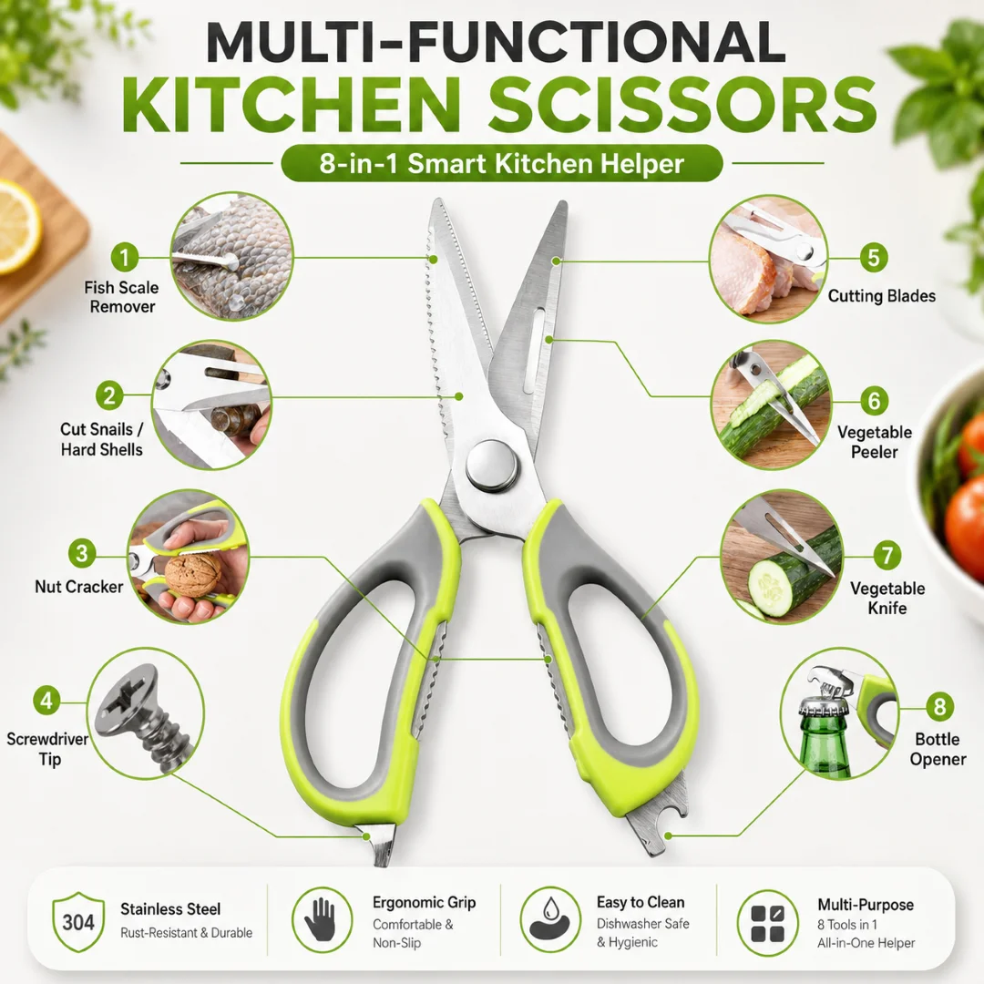 8 In 1 Kitchen Scissors, Multi-Functional kitchen Scissor thumbnail 1