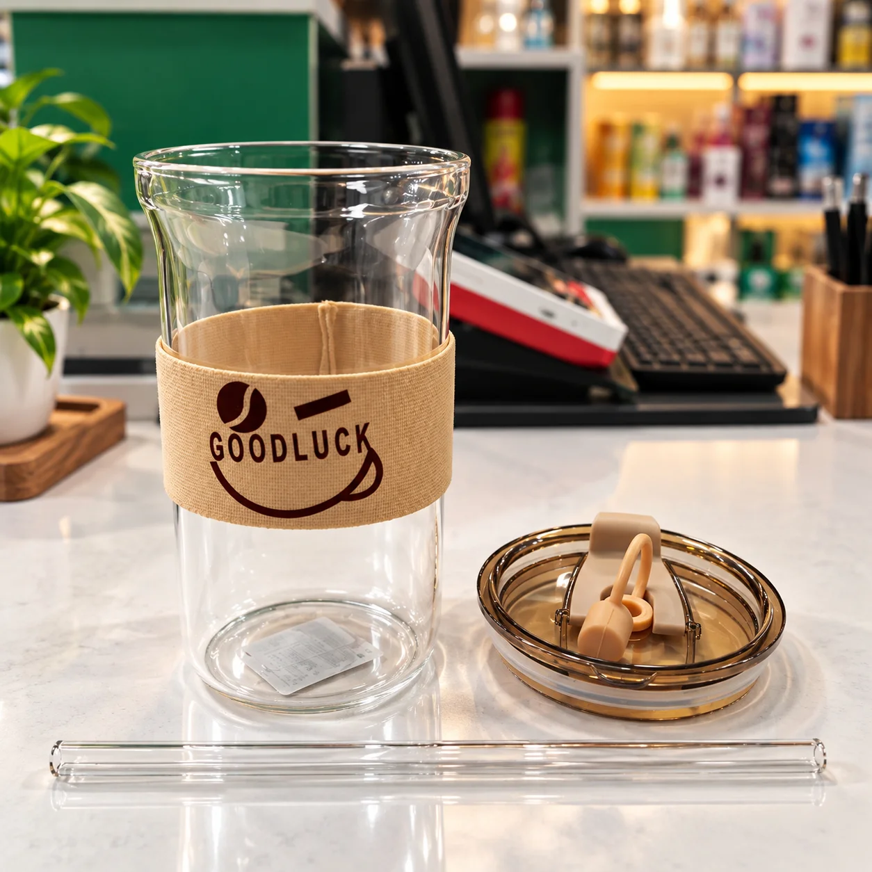 Goodluck 500ml Glass Coffee Tumbler with Straw – Premium Reusable Coffee & Beverage Cup thumbnail 3