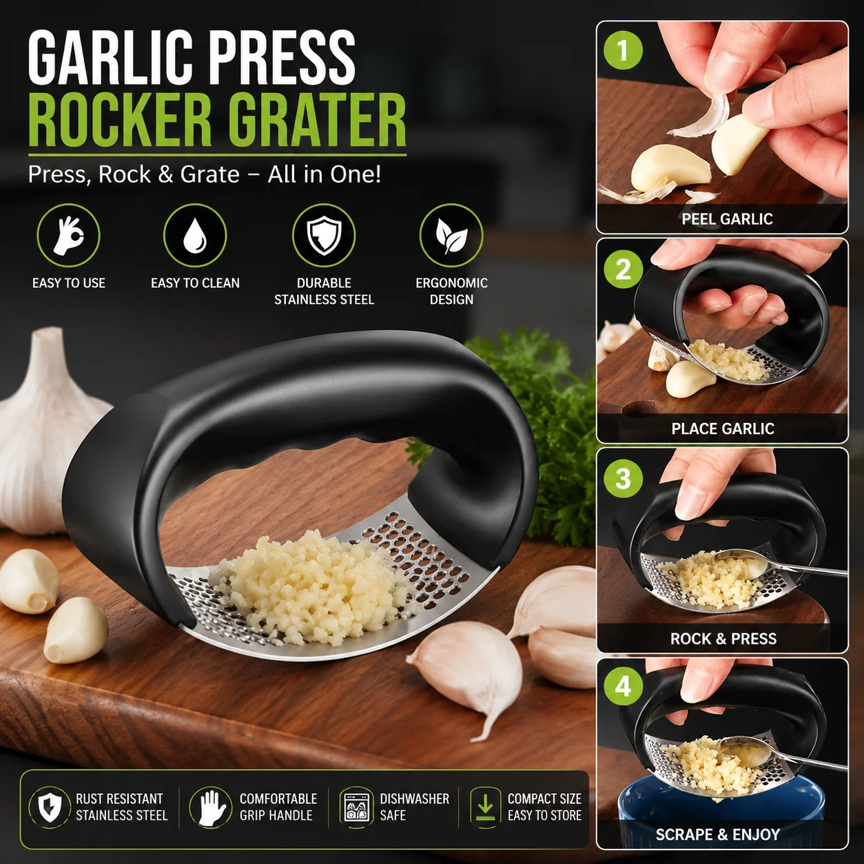 Stainless Steel Garlic Crusher Ginger Mincer Squeezer Press Chopper with Handle Stainless Steel Garlic Crusher Ginger Mincer Squeezer Press Chopper with Handle thumbnail 2