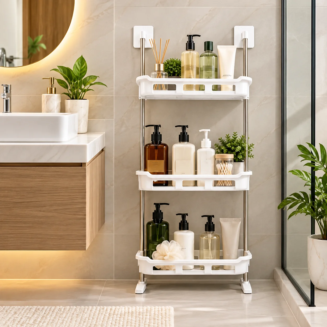 3 Tier Multifunctional Kitchen & Bathroom Wall Hanging Storage Rack thumbnail 3