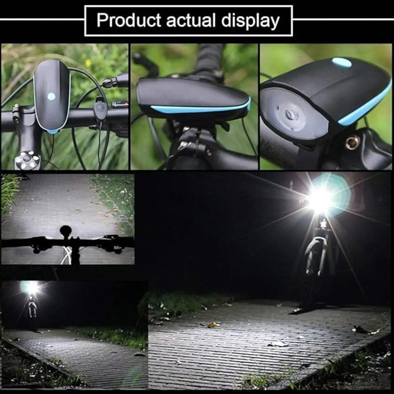 Bike Light Combo Front Light 140 dB Horn Multicolor Rear Light Rechargeable Water Resistant Silicone Mounts 2 pack Combo thumbnail 2