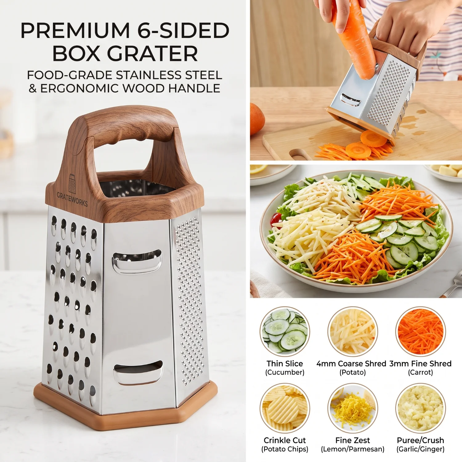 Stainless Steel Tower Grater, 6-Sided Kitchen Grater and Slicer thumbnail 1