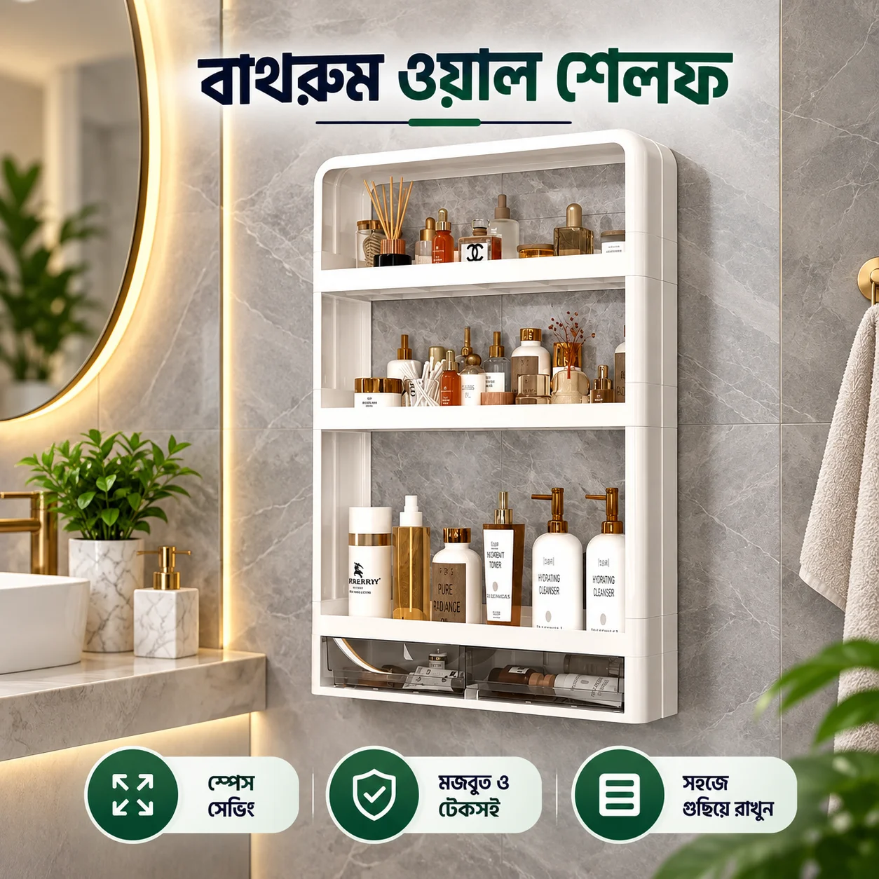 4 Layer Kitchen, Bathroom, Wall Mounted Shelf Multifunctional Toiletries Storage Rack. Kitchen Seasoning Bottle Storage Rack. Cosmetics Organizer thumbnail 3