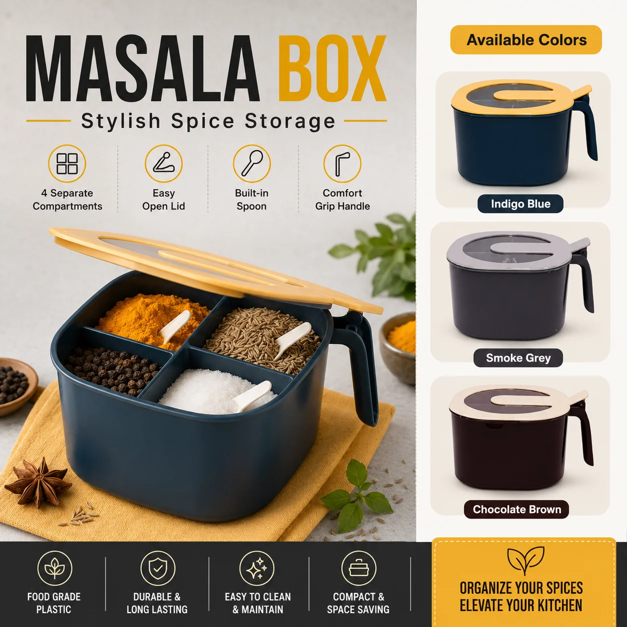 Masala Box - Spice Containers - Kitchen Spice Box - kitchen spice containers thumbnail 1