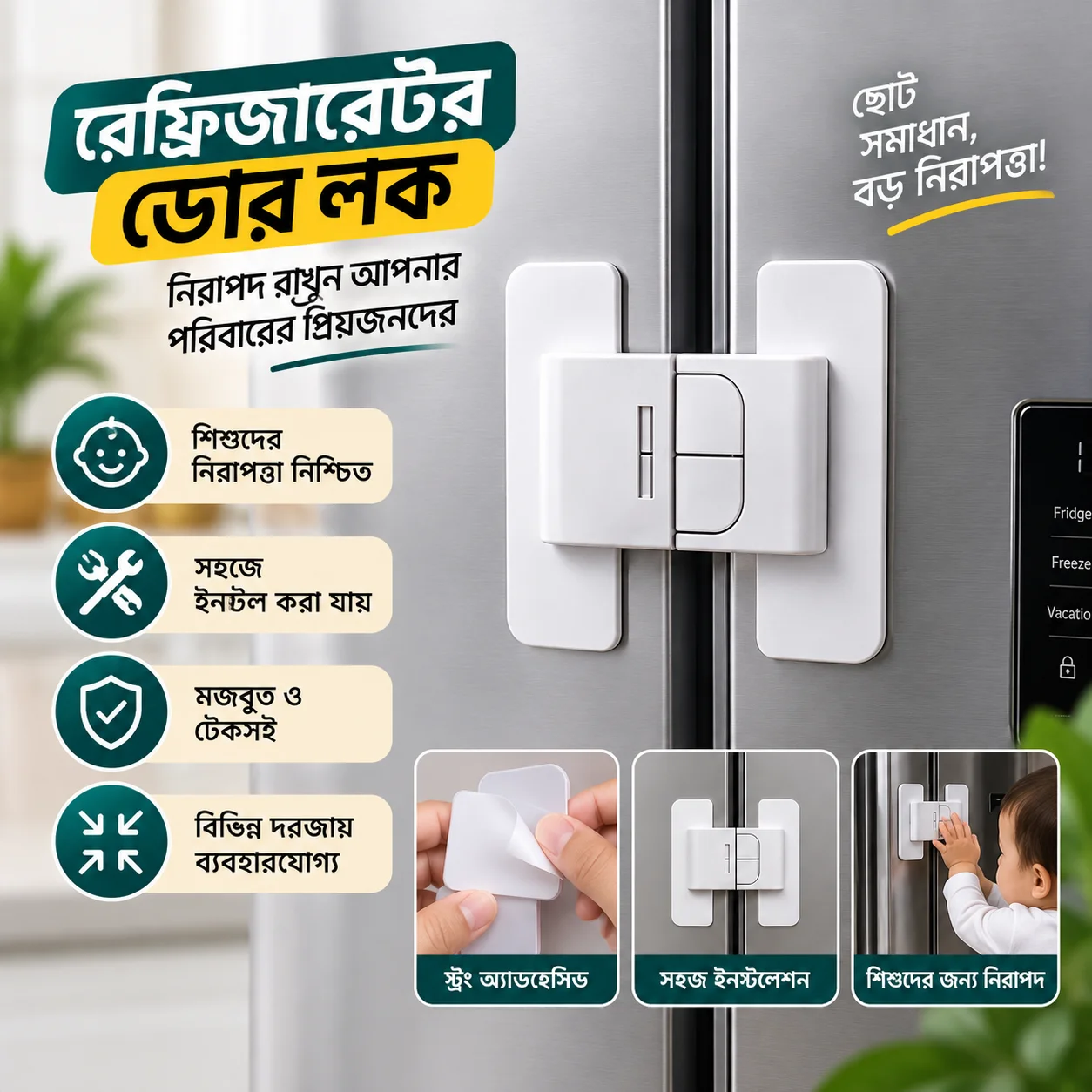 Refrigerator Door Lock, Fridge Door Lock, Multi-function Children Security Protector thumbnail 2