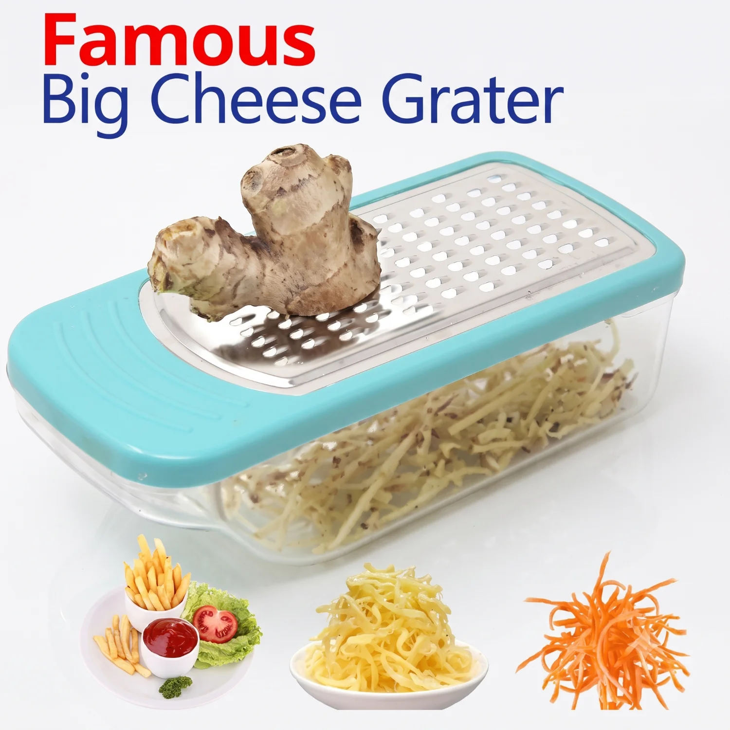 Famous Big Cheese and Vegetable Grater, Unbreakable Plastic With Steel Net thumbnail 1