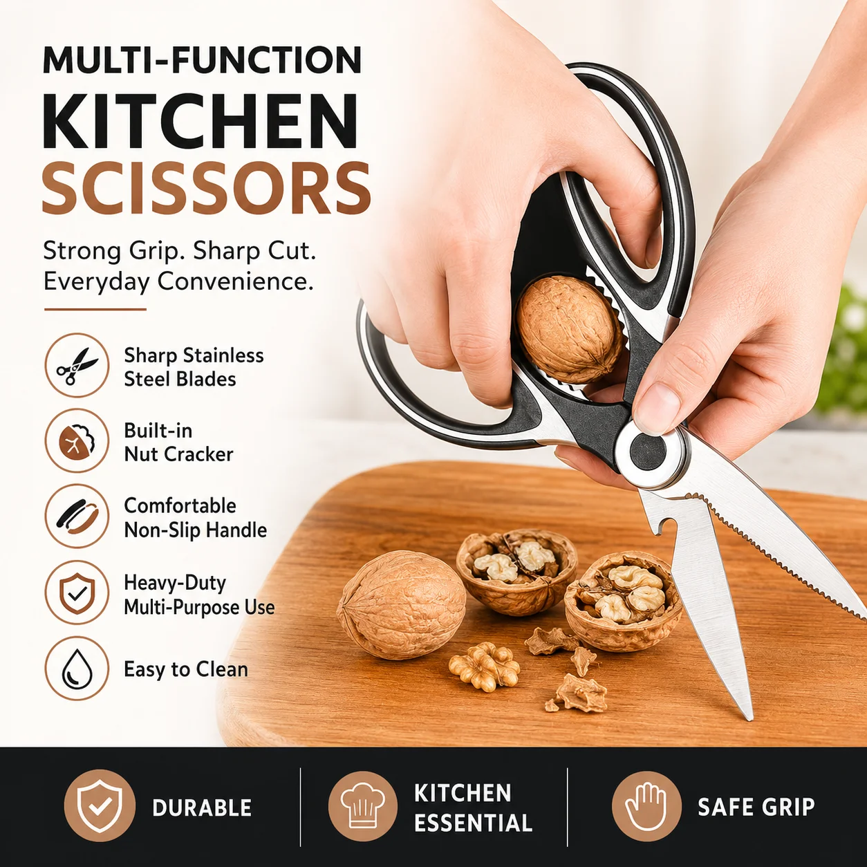 Kitchen Scissor (Black) Heavy Duty Stainless Steel Kitchen Scissors thumbnail 3