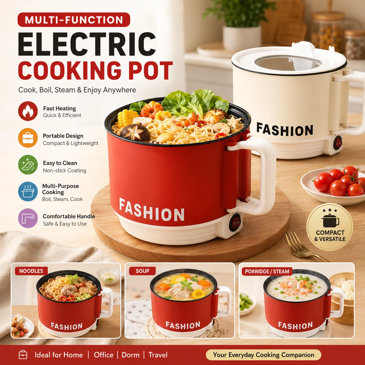 Fashion Electric Cooking Pot (1.6L), Electric Multi Functional Cooker, Mini Rice Cooker thumbnail 1