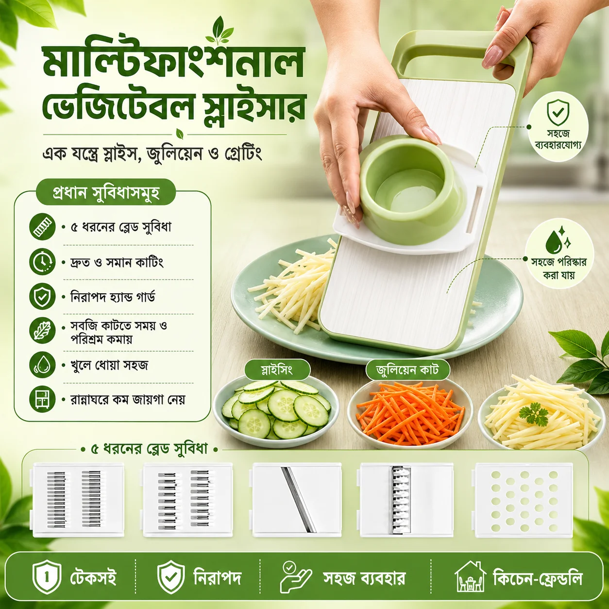 5 in 1 Stainless Steel Vegetable Cutter – Multi Function Slicer, Grater & Chopper for Kitchen thumbnail 1