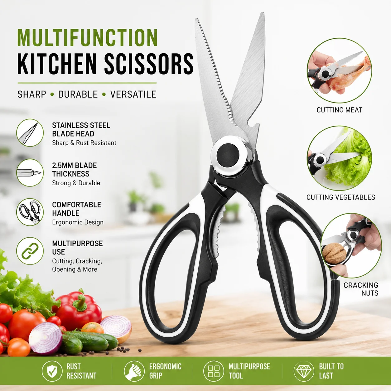 Kitchen Scissor (Black) Heavy Duty Stainless Steel Kitchen Scissors thumbnail 2