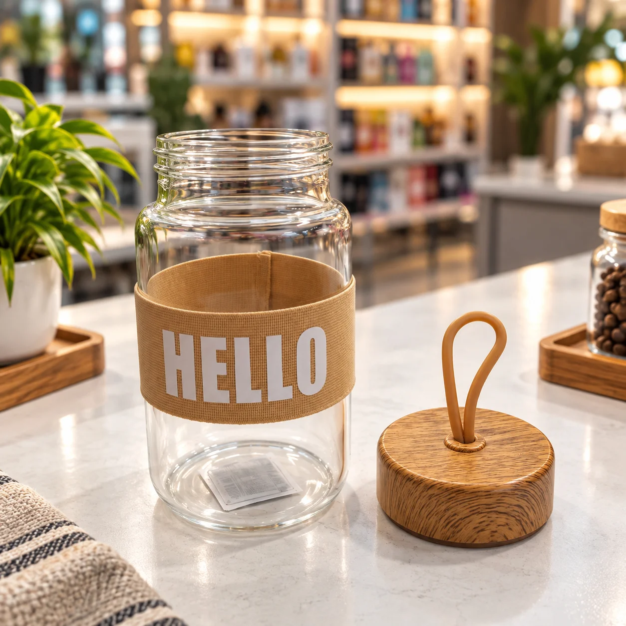 450ml Glass Water Bottle with Wooden Lid & Carry Handle – Reusable Premium Glass Bottle for Water, Juice & Beverages thumbnail 3