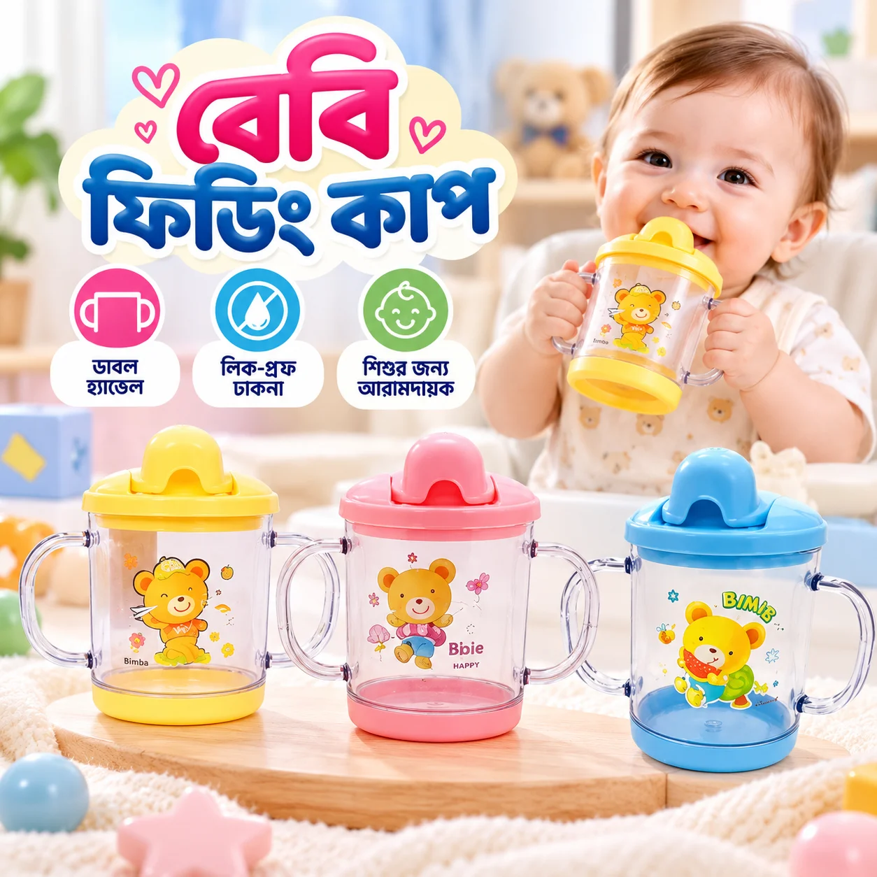Binie Baby Mum Pot 200ml, Baby Water Bottle, Kids Water Bottle Double Handle thumbnail 1