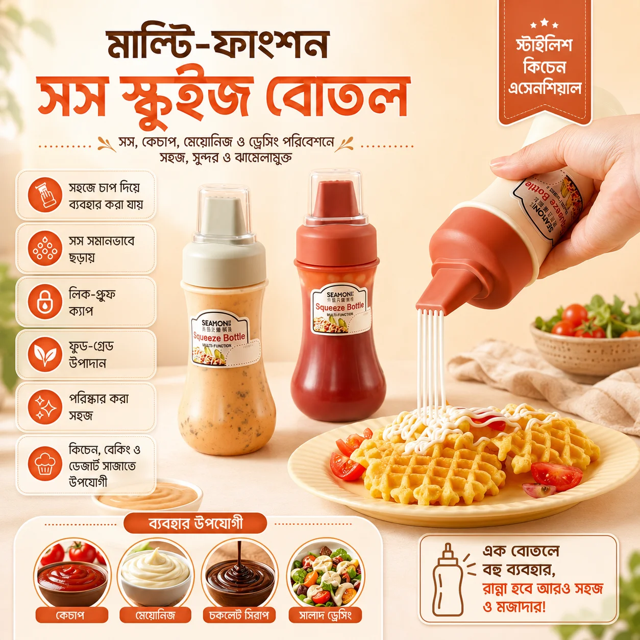 Squeeze Bottle Condiment Bottles Hot Sauce Dispenser Refillable Multipurpose Kitchen Tools thumbnail 1