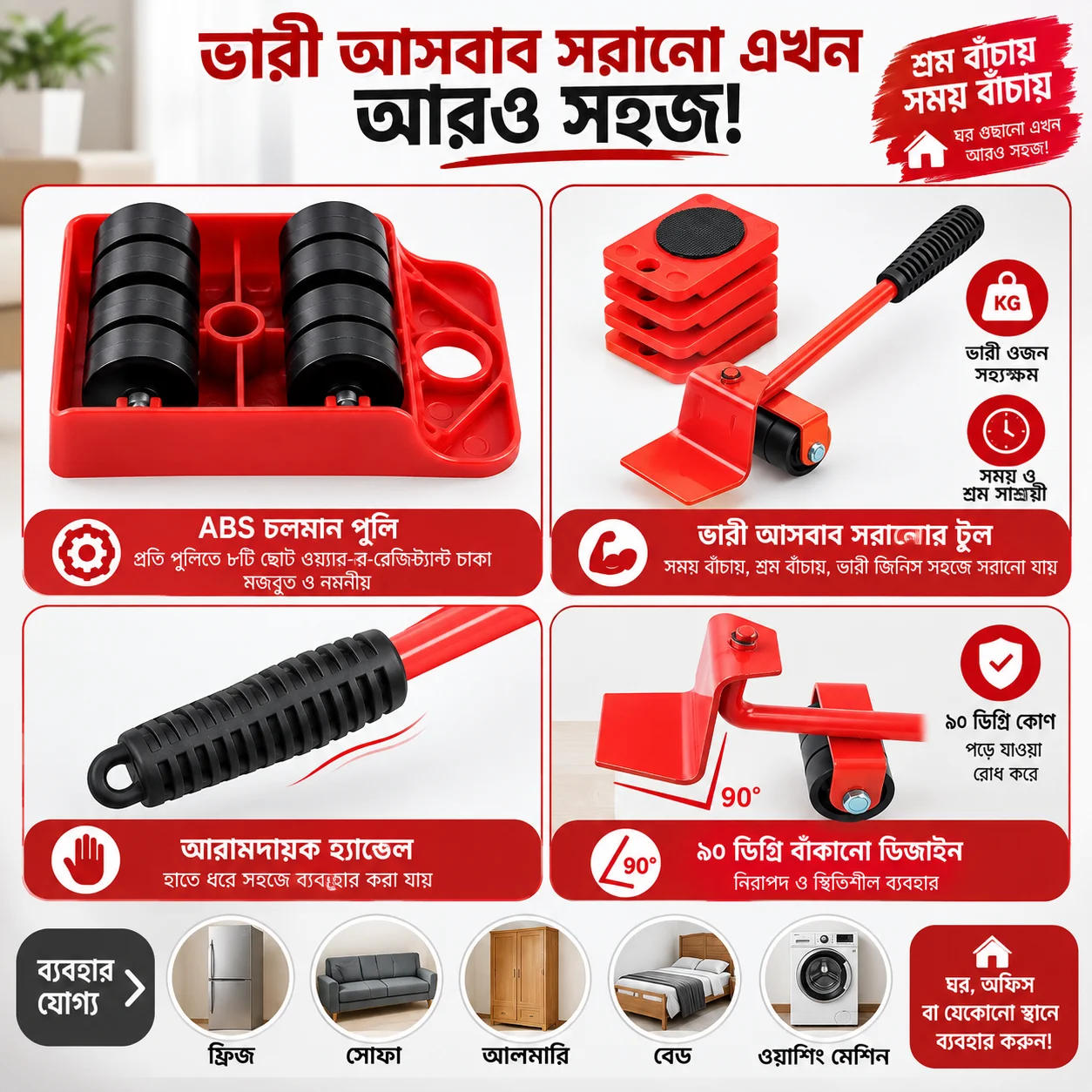 Furniture Easy Moving Tool Set, Heavy Furniture Moving & Lifting System, Maximum Load Weight thumbnail 3