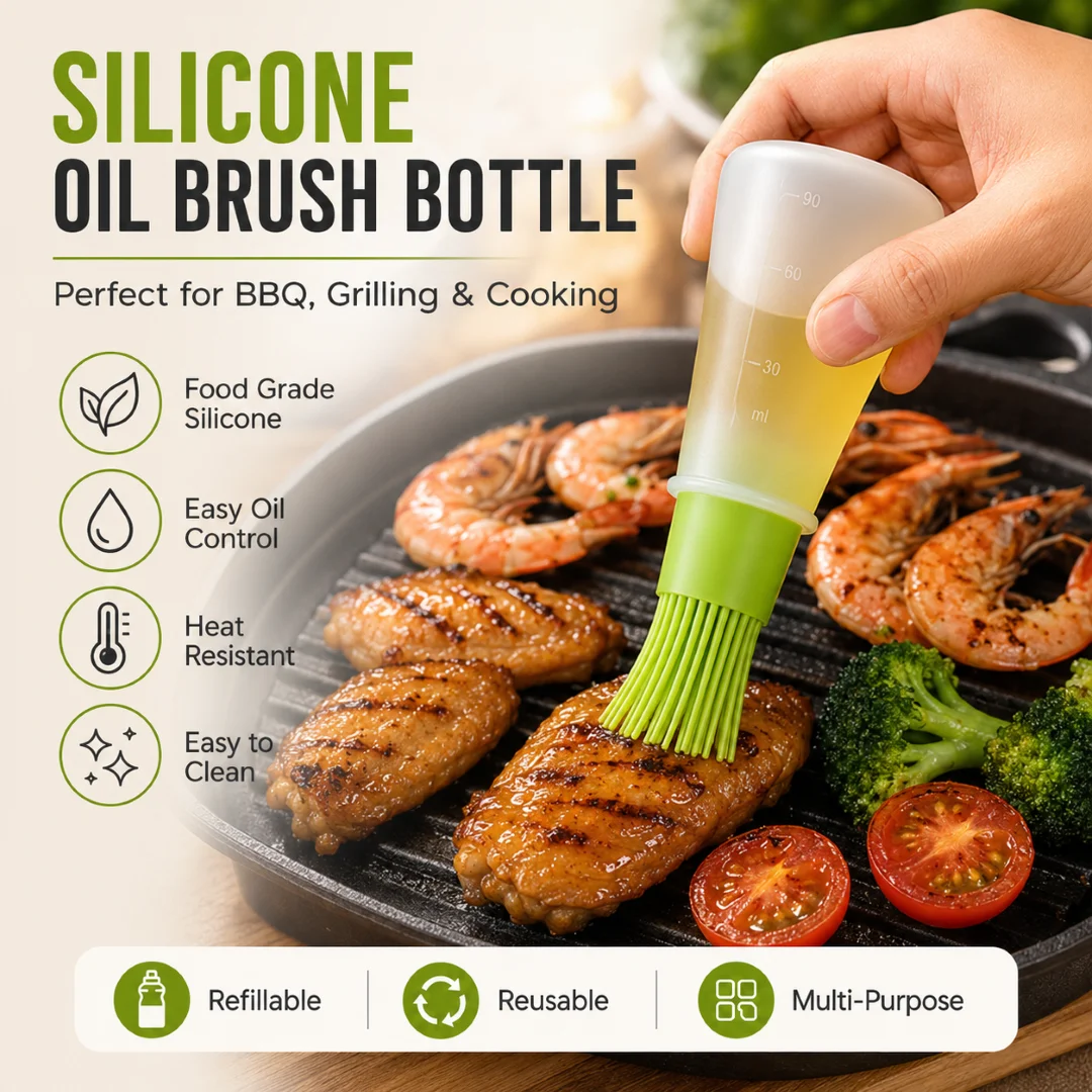 Silicone Oil Dispenser Bottle Brush Pastry Basting Brush Oil Honey Wine Sauce Grill Brush for Barbecue thumbnail 1