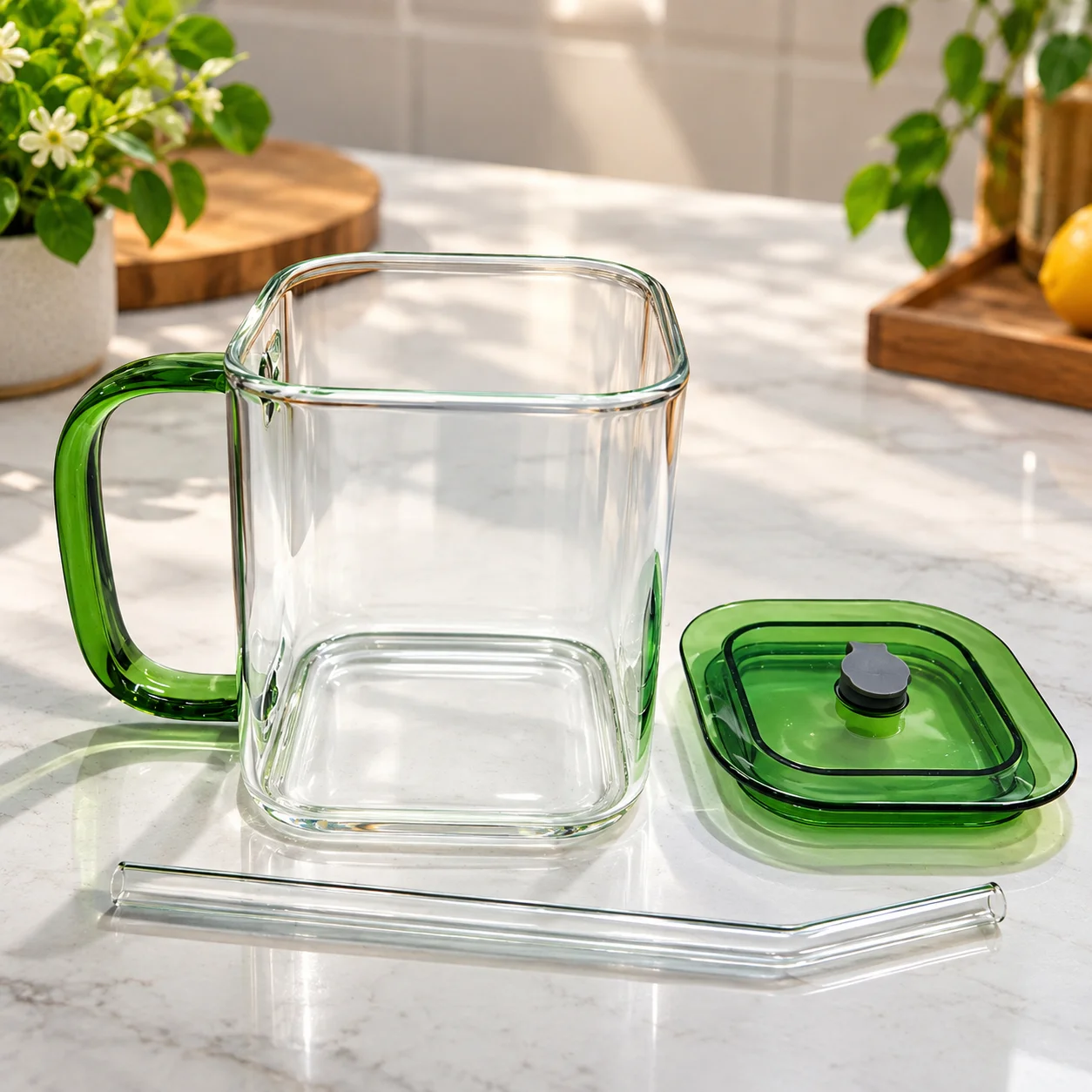 500ml Glass Tumbler with Lid & Reusable Straw – Leak-Proof Premium Beverage Cup thumbnail 2