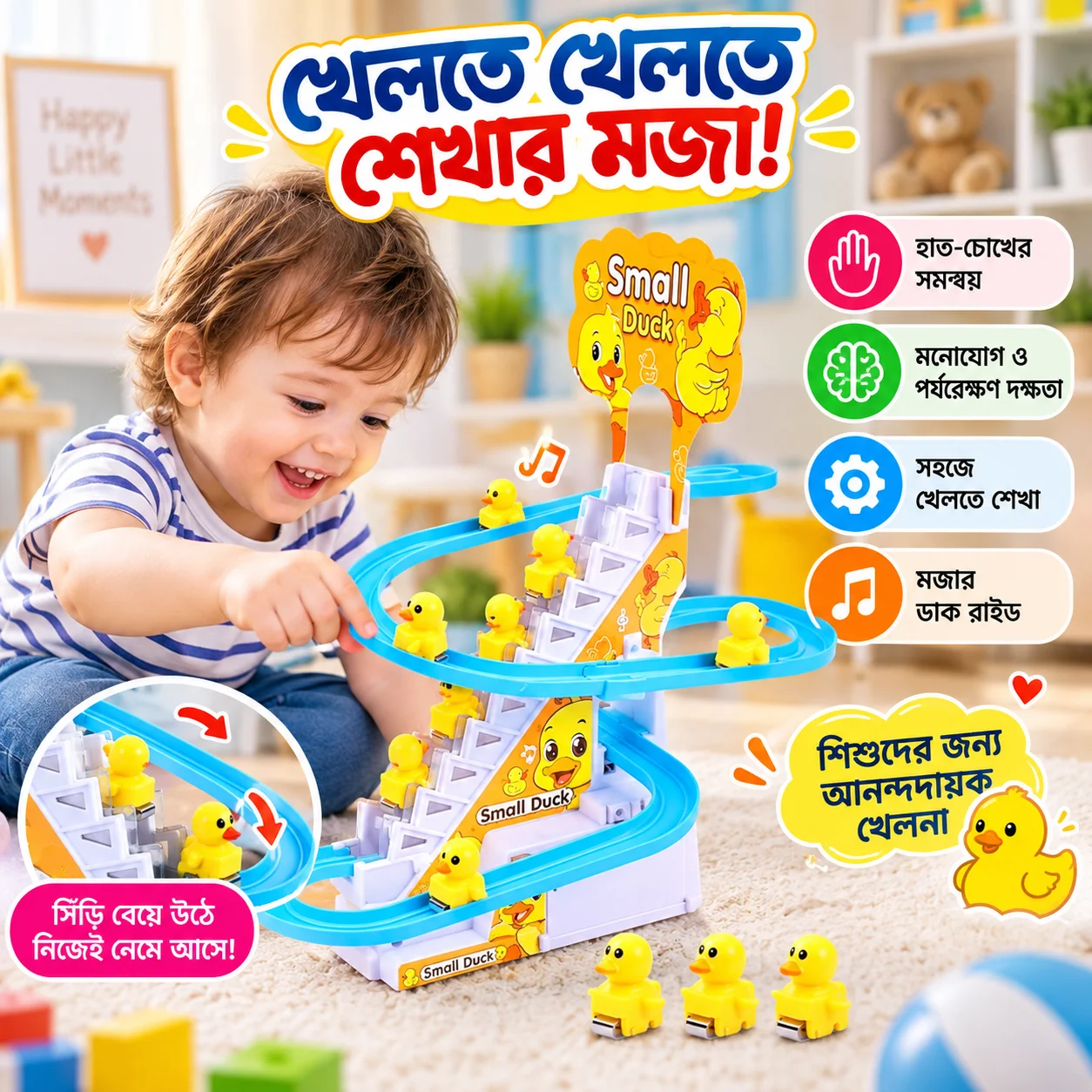 Happy Duck Race Toy, Electric Slide Track Toys Game with Small Duck 2