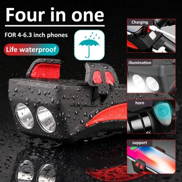 4 in 1 Bicycle USB Rechargeable Led Bicycle Light with Horn and Mobile Holder With PowerBank thumbnail 2