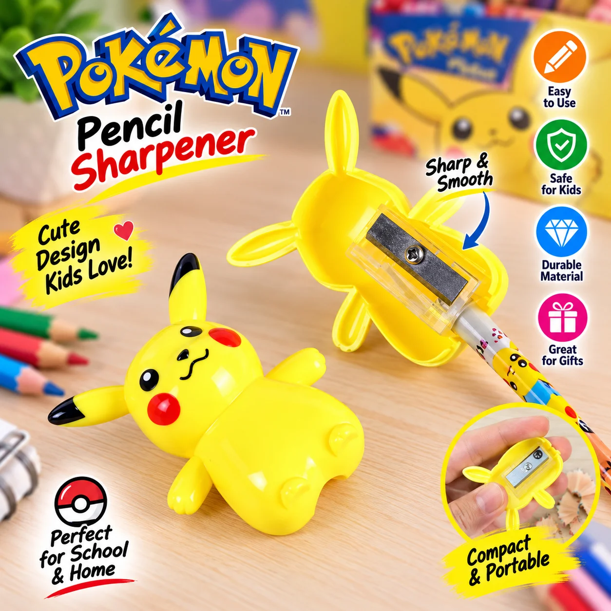 Pokemon Pikachu Sharpener - Stationary Cute Cartonn Sharpner thumbnail 3