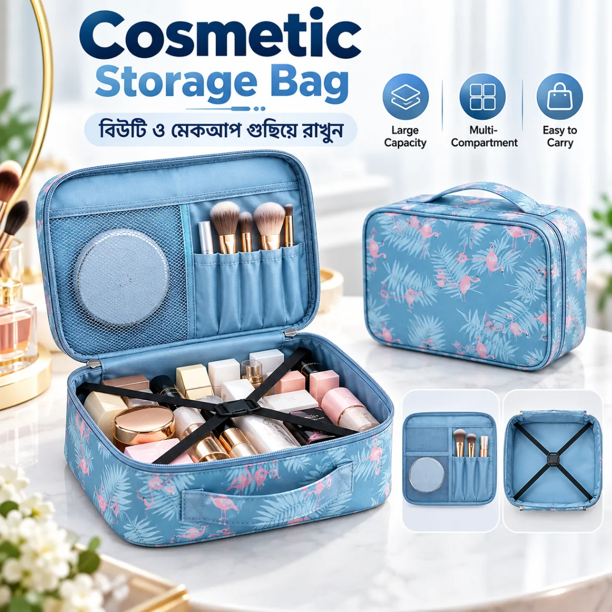 Women's Makeup Bag, Portable Cosmetic Travel Bag, Makeup Organizer Bag thumbnail 3