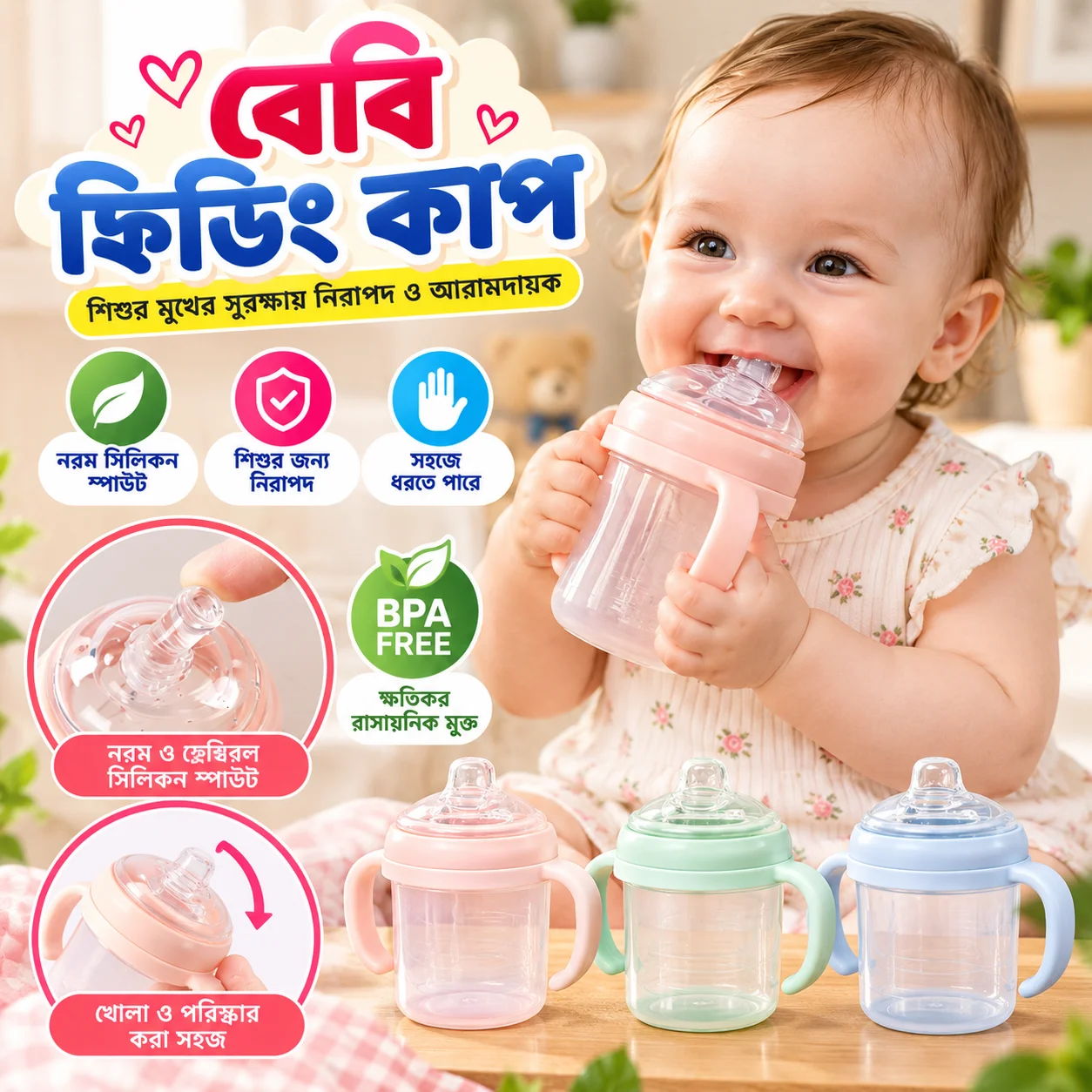 Sipper Water Bottle, Baby Water Bottle, Kids Water Bottle Double Handle, Mum Pot thumbnail 1