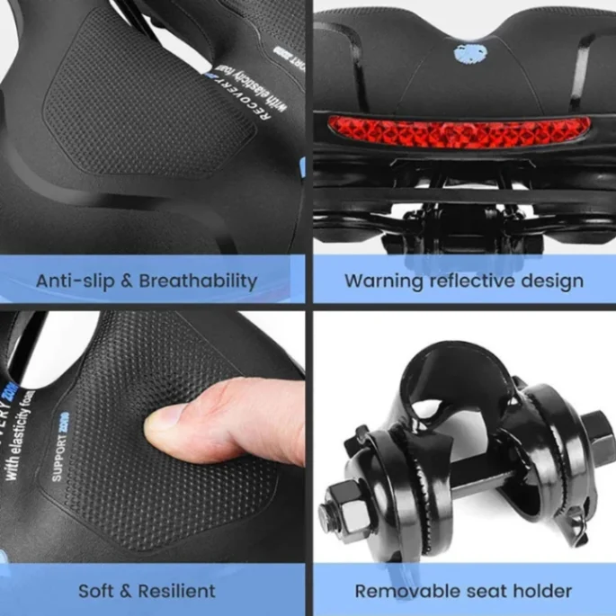 Hollow Breathable Bicycle Saddle Men & Women MTB Road Bike Saddle Shock Absorbing Comfortable Big Butt Bike Seat Safety Warning thumbnail 3